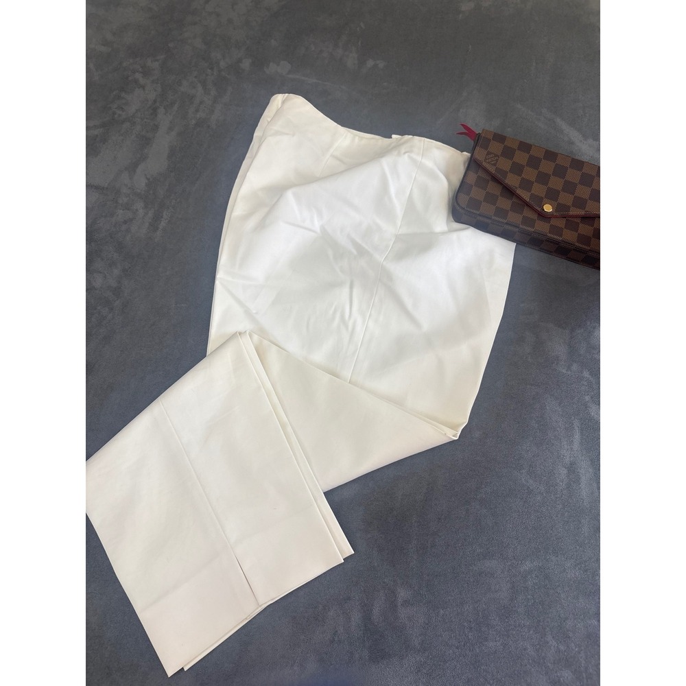 Lafayette 148 New York White Cotton Blend Side Zip Slim Trousers Pants Size 10